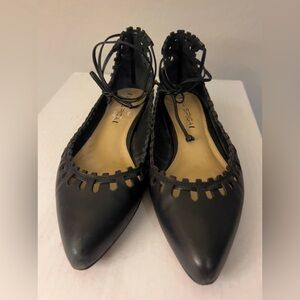 Via Spiga size 8 black leather slip-on flats with ankle tie